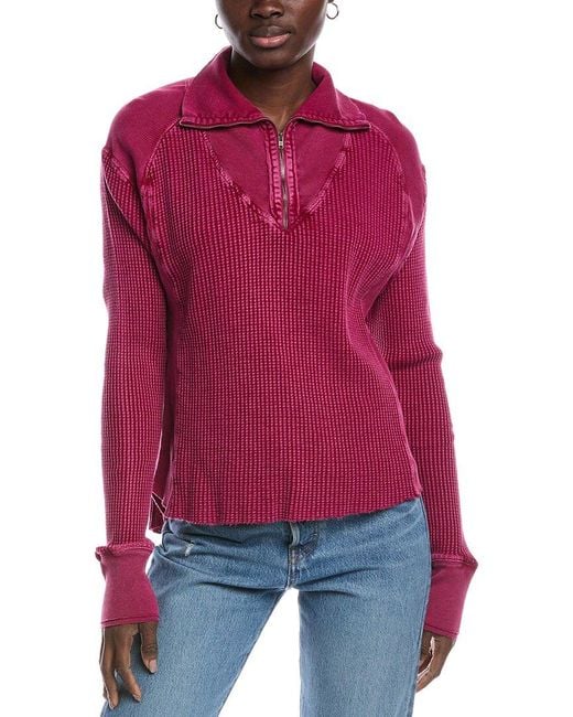 Free People Red Ashton Zip Thermal Pullover