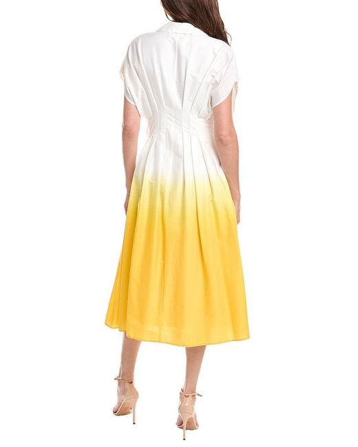 Badgley Mischka Yellow Pleated Shirtdress