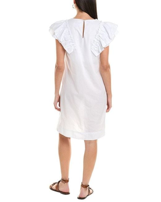 Alpha Studio White Ruffle Sleeve Shift Dress