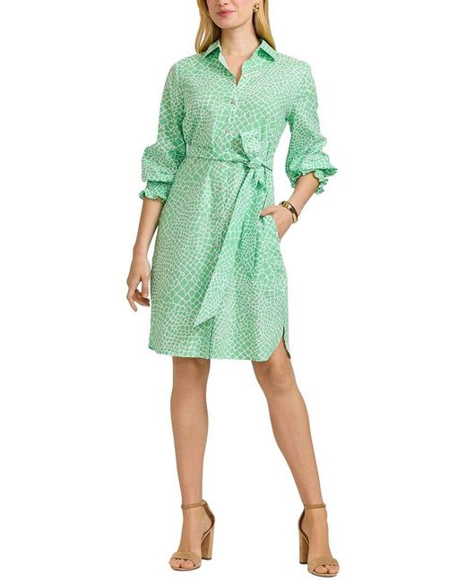 Foxcroft Green Abby Giraffe Linen-Blend Shirtdress