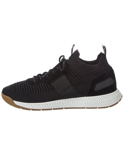 Boss Black Titanium Knit & Suede Sneaker for men