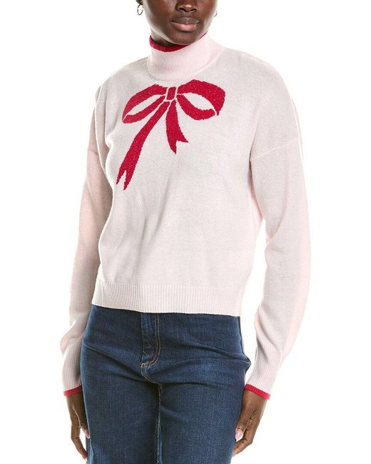 Brodie Cashmere Pink Wool & Cashmere-Blend Lurex Bow Mock Neck Jumper
