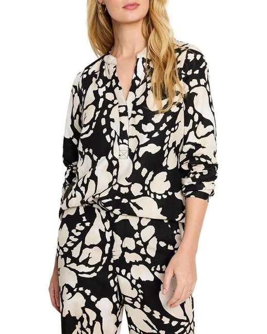 NIC+ZOE Black Petite Evening Petal Woven Linen-Blend Shirt