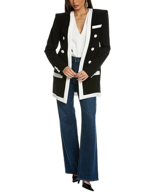 Balmain Black Long Collarless 6-button Crepe Jacket