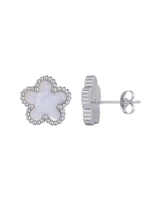 Adornia Metallic Plated Stainless Steel Mother Of Pearl 5-Leaf Clover Stud Earrings