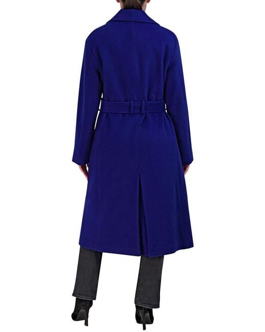 Cole Haan Blue Luxe Wool-Blend Belted Oversized Coat