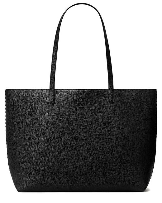 Tory Burch Black Mcgraw Pebbled Leather Tote