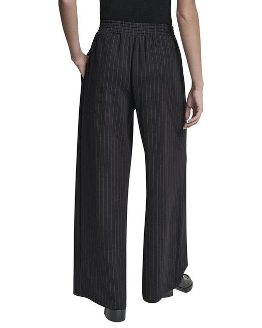 DKNY Black Straight Leg Pleated Pinstripe Pant
