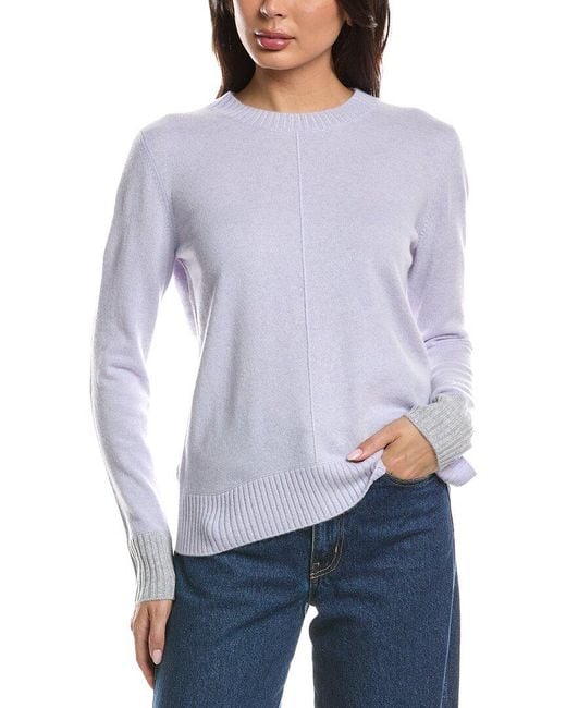 Forte Blue Contrast Trim Crew Cashmere Sweater