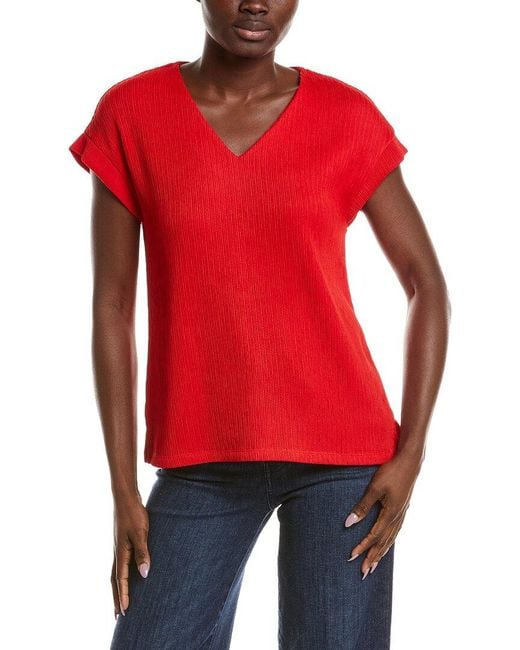 Anne Klein Red Crinkle Pintuck Knit Top