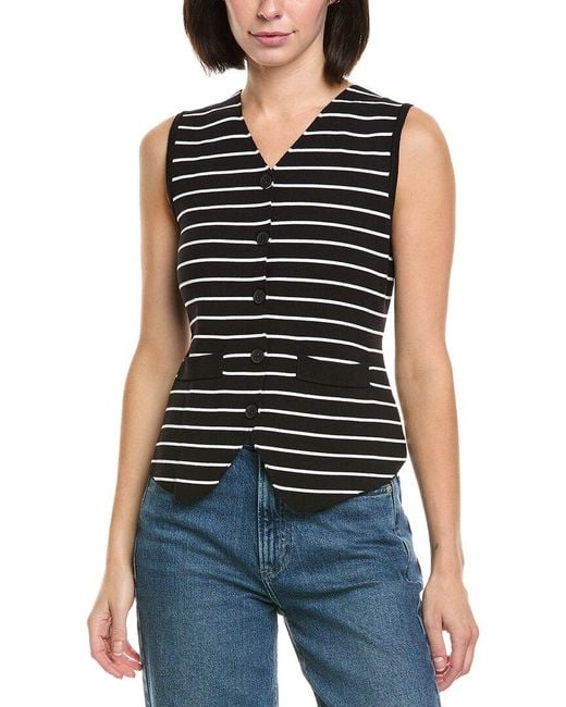 Gracia Black Vertical Striped V-Neck Vest