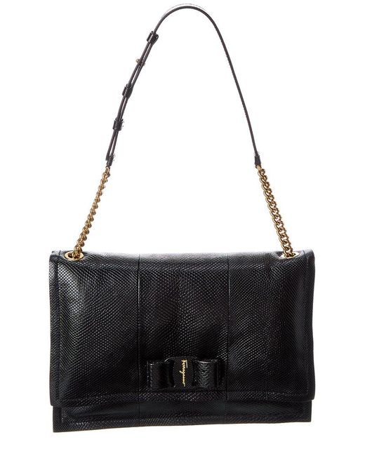 Ferragamo Embossed Leather Shoulder Bag in Black | Lyst