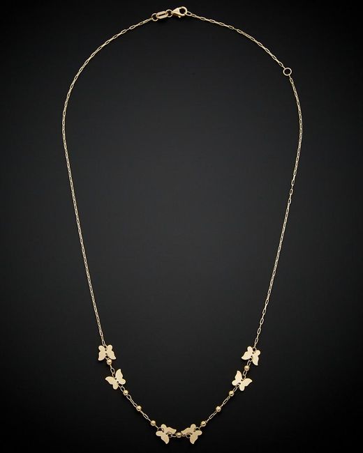 Italian Gold Black 14k Extender Beaded Butterfly Necklace
