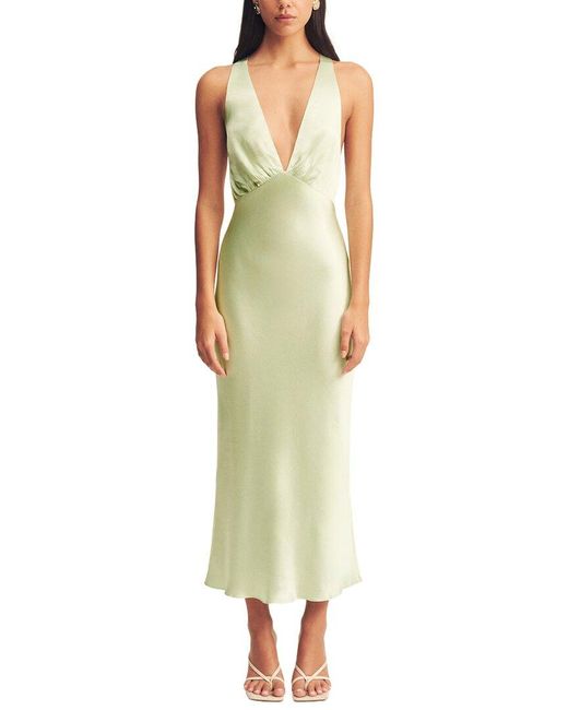 Shona Joy Green La Lune Plunged Cross Back Midi Dress
