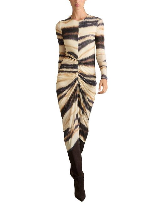 Reiss Multicolor Georgia Printed Ruched Wool-Blend Dress