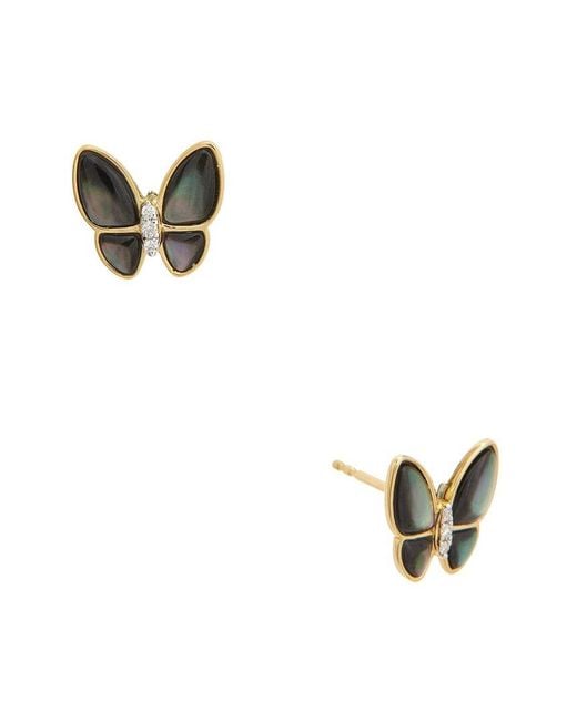 Maitre De Diamant Metallic 18K 0.02 Ct. Tw. Diamond & Pearl Earrings