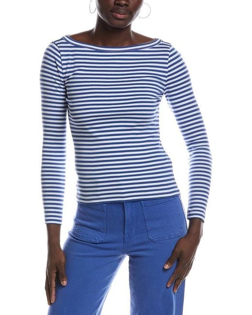 Madewell Blue Compact 1X1 Boatneck Stripe T-Shirt