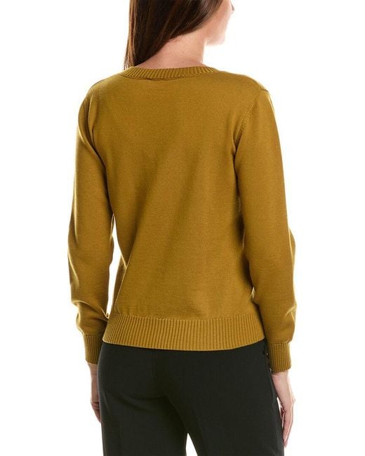 Oscar de la Renta Yellow Artichoke Embroidered Jacquard Wool-Blend Sweater
