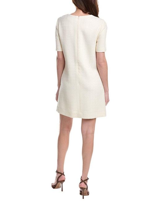 Oscar de la Renta Natural Fern Embroidered Silk-Lined Wool-Blend Shift Dress