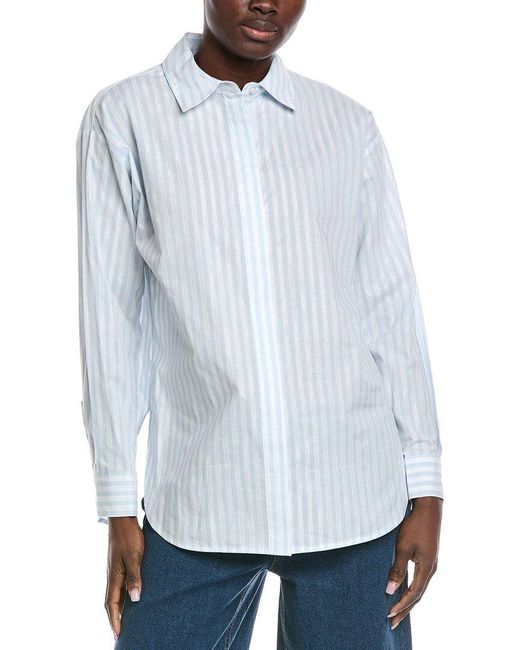 Anne Klein White Metallic Stripe Shirt