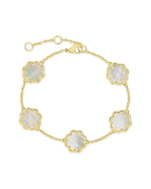 Sterling Forever Metallic 14k Plated Pearl Station Bracelet