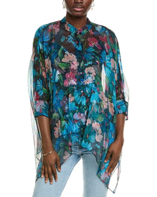 Johnny Was Blue Katia Silk Blouse