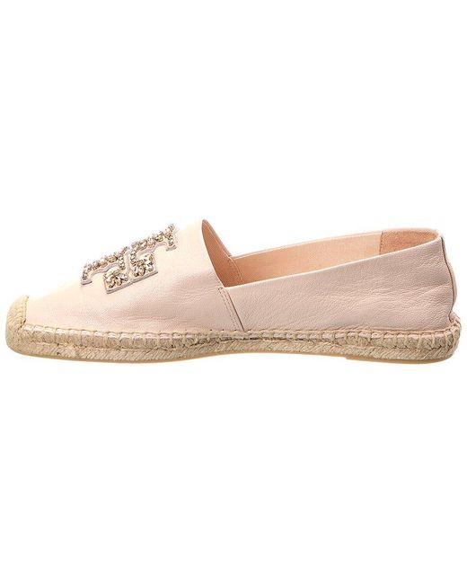 Tory Burch Pink Embellished Leather Espadrille
