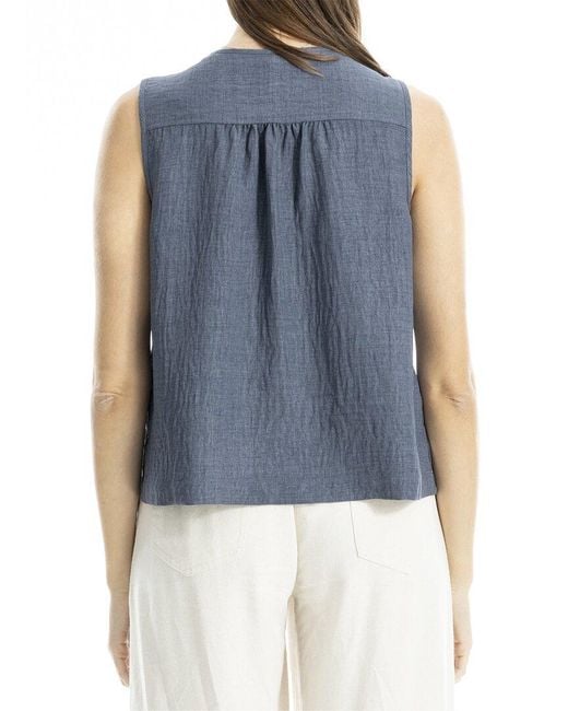 Max Studio Blue Pleated Button-Front Blouse