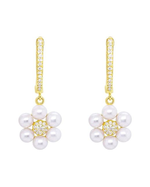 Meira T Metallic 14K 0.16 Ct. Tw. Diamond & 4-5Mm Pearl Flower Earrings