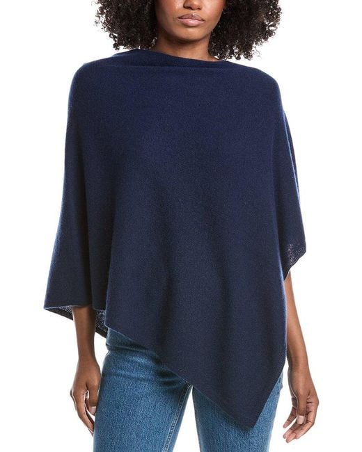 Forte Blue Cashmere Contrast Trim Cashmere Poncho