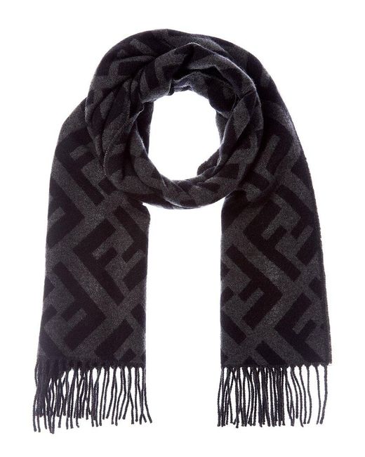 Fendi Blue Ff Logo Cashmere Scarf for men