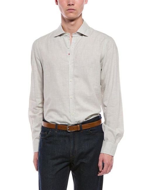 Isaia Gray Cashmere-Blend Mix Sport Shirt for men