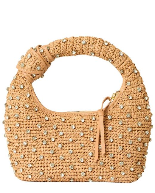 BTB Los Angeles Metallic Maeve Crystal Raffia Hobo Bag