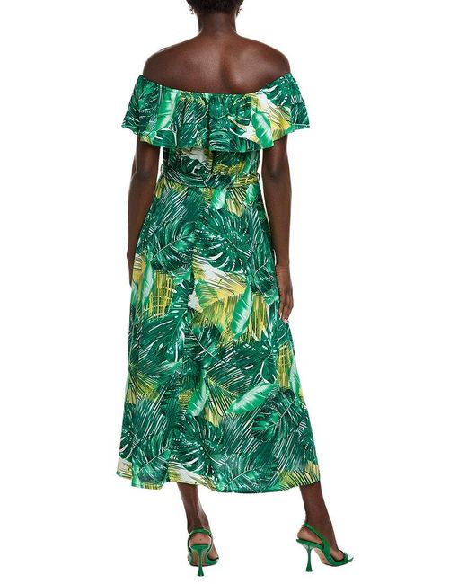 IPPONELLI Green Off-The-Shoulder Midi Dress