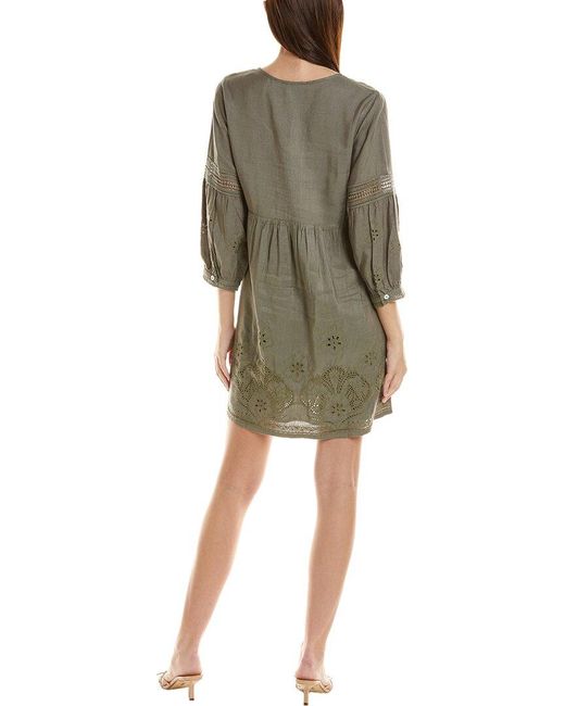 Tommy Bahama Green St. Lucia Split Neck Linen-Blend Mini Dress