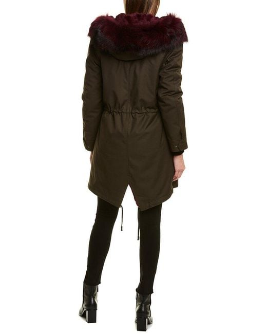 Mackage Fur Rena F Leather Trim Parka, Green Trench Coat French Connection