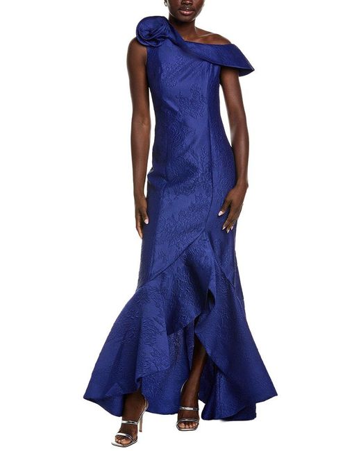 Teri Jon Blue Jacquard Gown