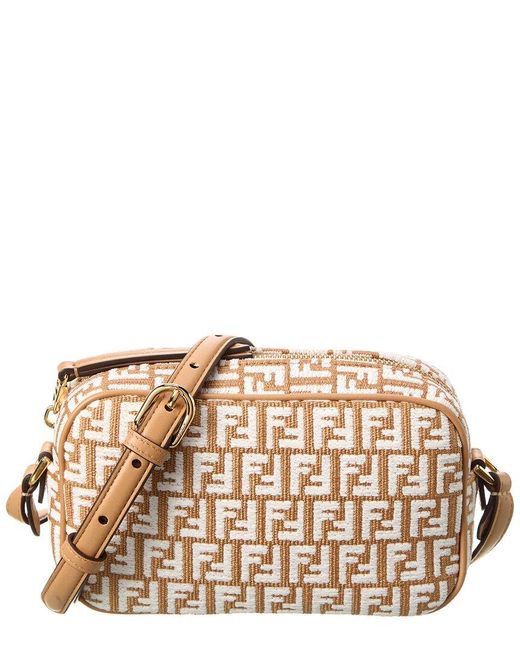 Fendi Natural Ff Mini Raffia & Leather Camera Bag