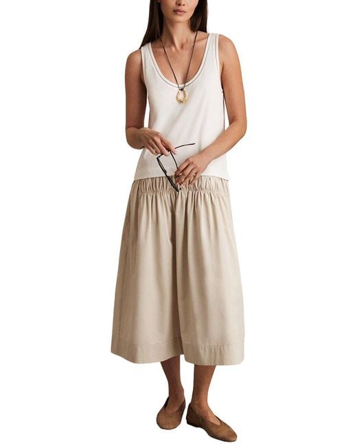 Reiss White Wren Mixed Woven Midi Dress