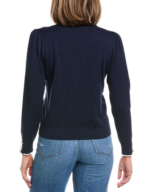 Hannah Rose Blue Pearl Button Trimmed Cashmere-Blend Cardigan