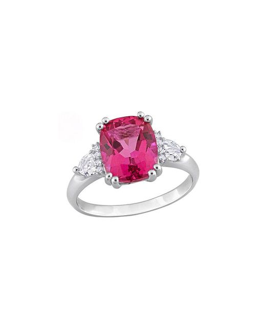 Rina Limor Silver 4.50 Ct. Tw. Diamond & Pink & White Topaz 3-stone Ring