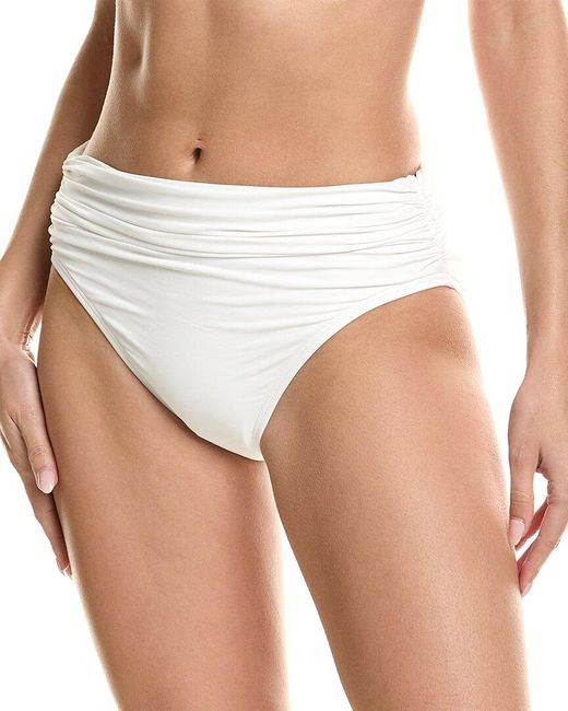 Carmen Marc Valvo White Shirred Bikini Bottom