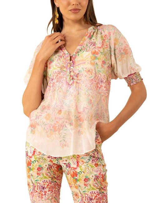 Hale Bob Multicolor Yareli Short Sleeve Silk-Blend Top