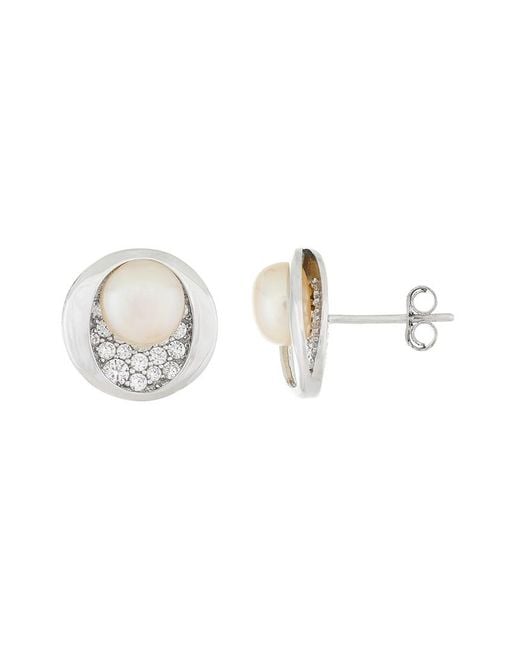 Splendid Metallic Splendid Pearl & Czs Silver 7-7.5mm Freshwater Pearl & Cz Earrings