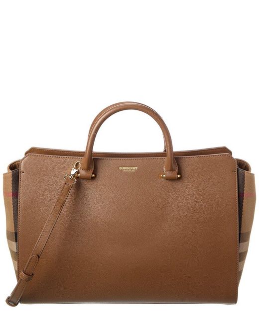 Burberry Brown Banwell Medium Leather & Check Canvas Satchel