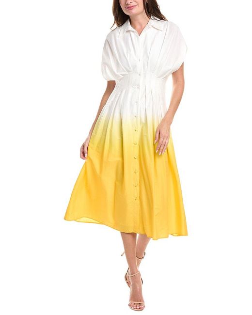 Badgley Mischka Yellow Pleated Shirtdress
