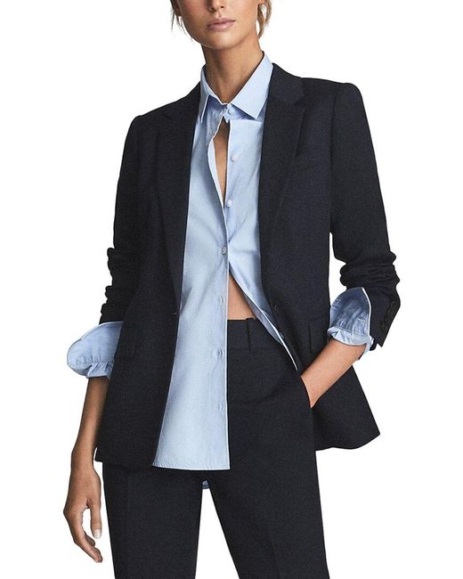 Reiss Blue Hayes Single Breasted Wool-Blend Blazer