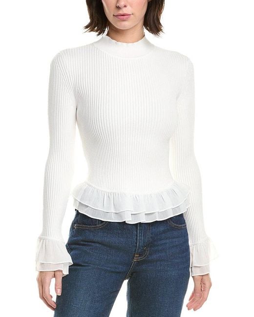 MILLY White Ruffle Knit Top