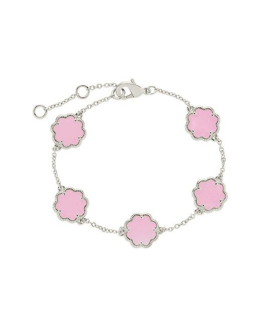Sterling Forever Pink Rose Petal Station Bracelet