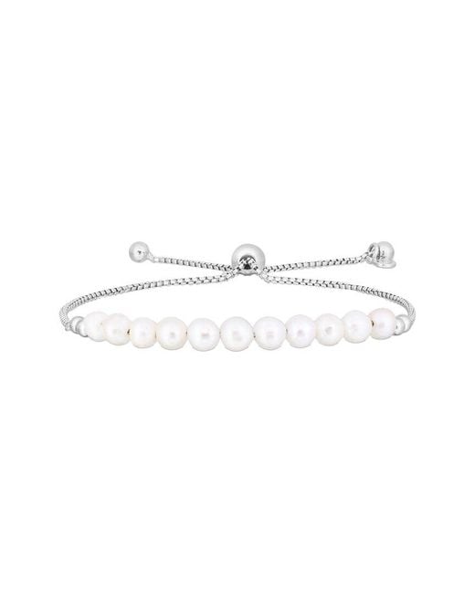 Italian Silver White Piazza Di Spagna 3-4Mm Pearl Bolo Bracelet